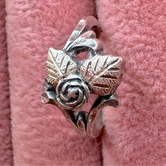 Vintage Black Hills Gold 925 Sterling Silver 12K Yellow & Rose Gold Rose Ring - Picture 13 of 14